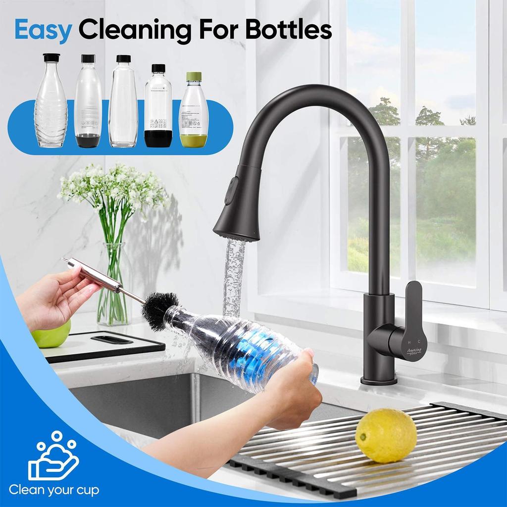 Бутылочные щетки для чистки 31 см Щетка для стеклянной бутылки для воды с узким горлышком Инструмент для чистки из нержавеющей стали Многоразовое мытье Кухня