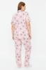 Women's Style Plus Size Powder Star Patterned Shirt Collar Knitted Pajama Set
