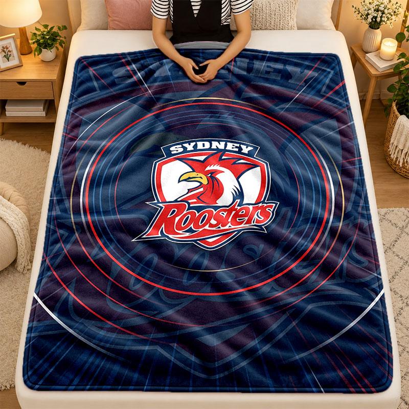 Flannel BlanketSydney Roosters Warm Soft Throw Blanket for Indoor Sofa Bed Living Room Use