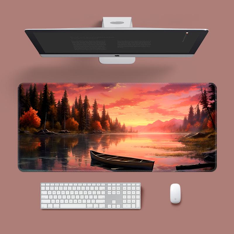 Extra Large Washable Mouse Pad - Aurora Landscape & Sunset Clouds Design, Thickened for Office and Gaming Desks