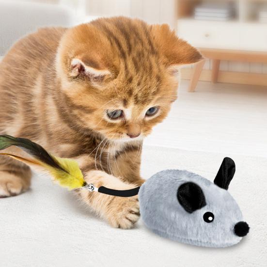 Electric Mouse Toy for Cats Interactive Plush Mouse with Remote Control Rechargeable Automatic Moving Cat Mice Toy with Feather Tail
