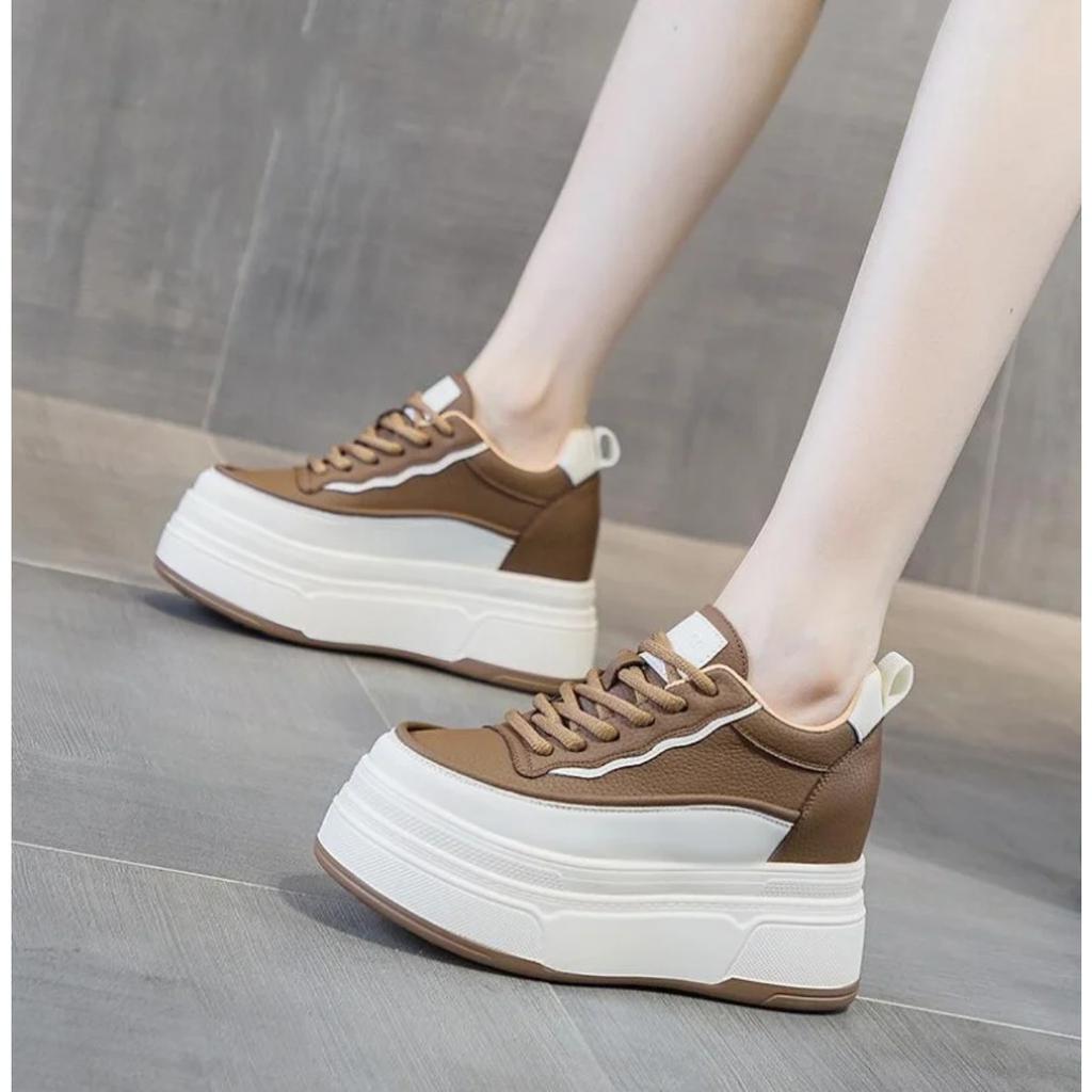 Туфли-балетки из натуральной кожи, повседневные кроссовки для женщин 2024, новая массивная платформа, спортивная обувь, женские туфли на высоком каблуке, дизайнерские теннисные туфли на толстой подошве