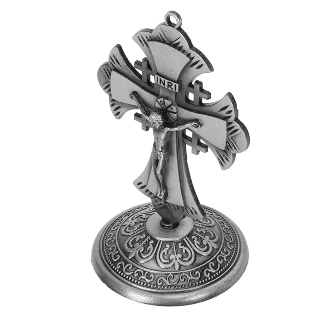 Jesus Statue Ornament Alloy Jesus Christ Cross Statue Figurine Christian Ornaments for Household