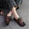 Johnature Genuine Leather Soft Sole Women's Shoes Vintage Round Toe Lace-up Versatile Comfortable Flat Shoes