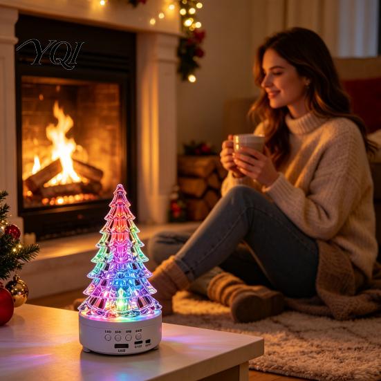 Wireless Music Player Light Crystal-Like Christmas Tree Light, LED Table Centerpiece Bedroom Mood Lighting for Living Room Holiday Mantel Decoration,