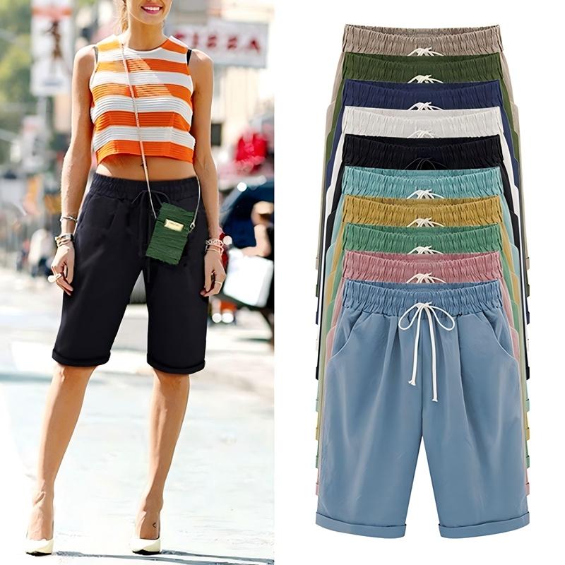 Women's Summer Casual Shorts Solid Color Drawstring Shorts