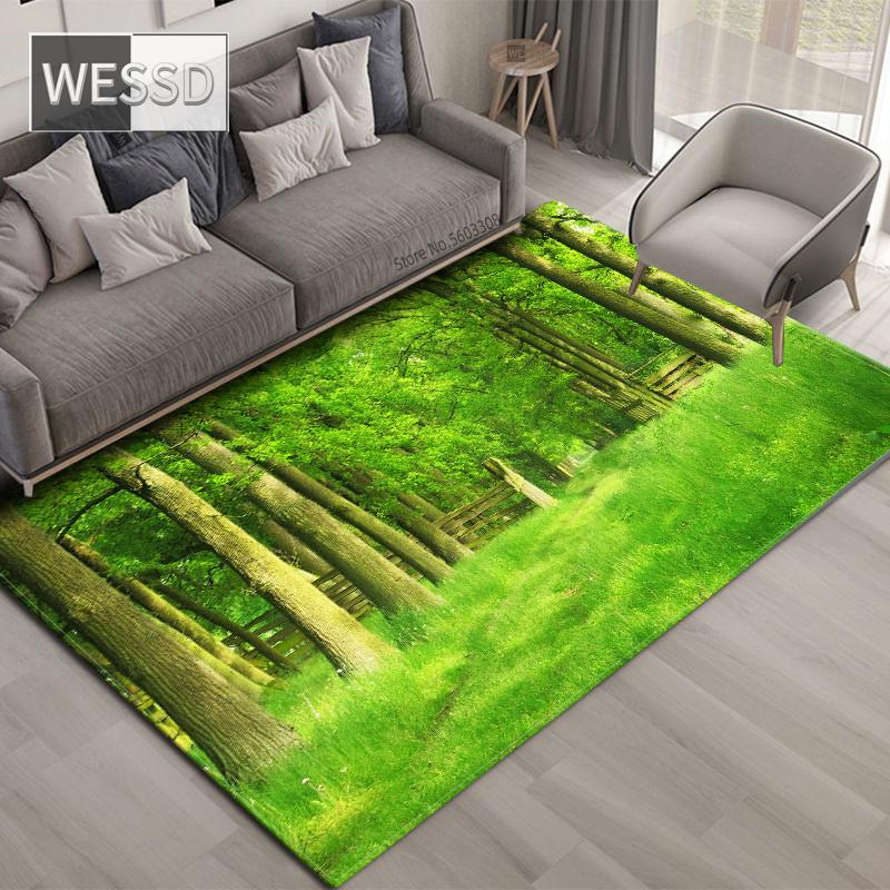 3D ковер с природными пейзажами для гостиной, зеленый лес, водопад, пейзажный ковер, противоскользящий ковер для спальни, большой в ванной комнате