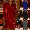 Women's Velvet Sequin Dress Long Sleeve V Neck Collared Wedding Guest Mini Dress Sparkly Cocktail Prom