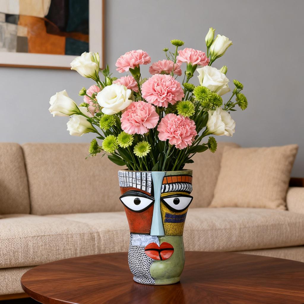 Picasso-Inspired Abstract Face Flower Pot - Brutalism Planter With Sculptural Art For Home Decor & Planting