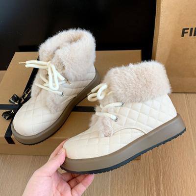 Меховые ботильоны на платформе, женские балетки, плюшевые теплые повседневные туфли, брендовые ботинки на среднем каблуке, модные ботинки, тренд зимы 2025, Botas Mujer