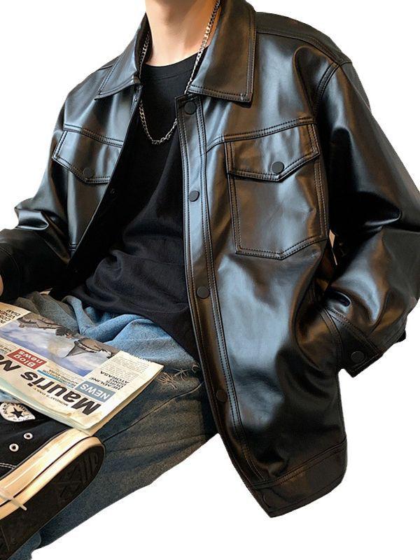 Мужская куртка из искусственной кожи - костюм для летчиков мотоцикла на весну и осень, свободный крой, повседневный модный бренд, большой размер, крутой верх