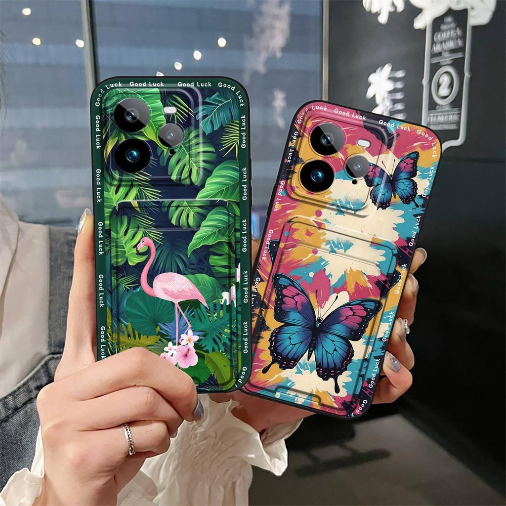 Durable Silicone Phone Case For Realme GT7 Pro Card Slot Full Wrap Cartoon Fashion Design Anti-dust Dirt-resistant Cute