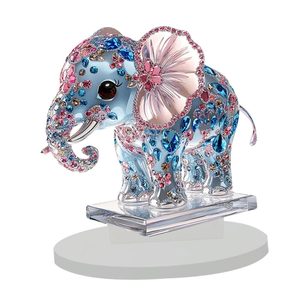Elephant Figurine Sculpture Animal Acrylic Craft Gift Statue Ornament for Bedroom Decoration