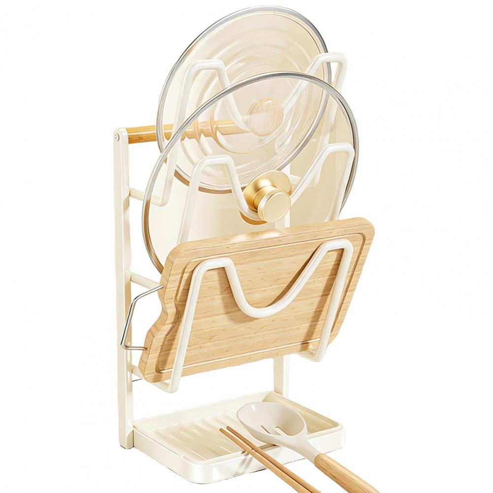 Подставка для хранения крышек кухонных кастрюль, держатель для крышек кастрюль из углеродистой стали во время приготовления, подставка для крышек кастрюль с подставкой для ложки, съемный поддон для сбора капель