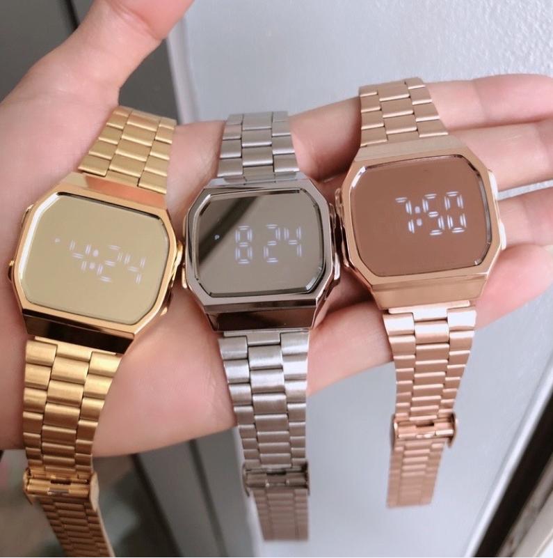 Модные унисекс модные сенсорные экраны унисекс золотые водонепроницаемые винтажные часы для женщин и мужчин