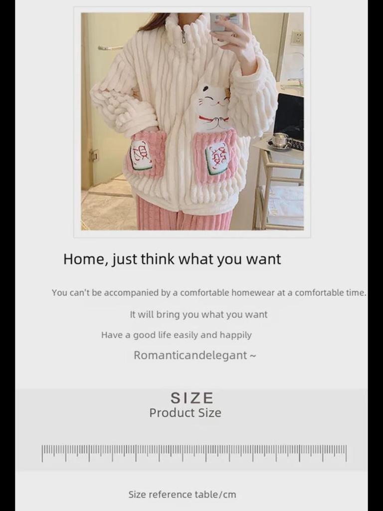 Женская зимняя пижама больших размеров из кораллового и жаккардового бархата - Милая и уютная домашняя одежда (До 200 фунтов)