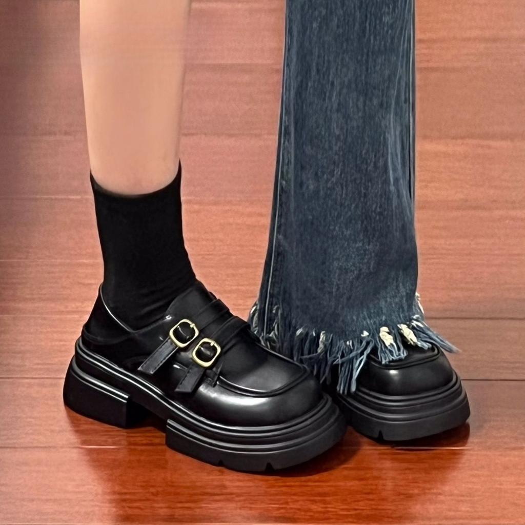 College Style Lefu Platform-soled Small Leather Shoes Women's 2025 New Autumn Skirt Japanese Black Versatile Thick-heeled Single Shoes