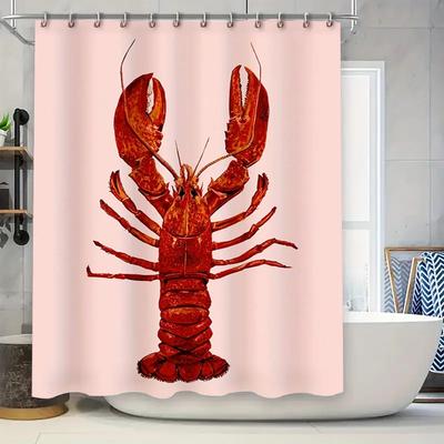 3D-печатная шторка для душа в тематике Red Lobster для декора ванной комнаты водонепроницаемая ткань с крючками для штанги в комплекте (Светло-розовый)