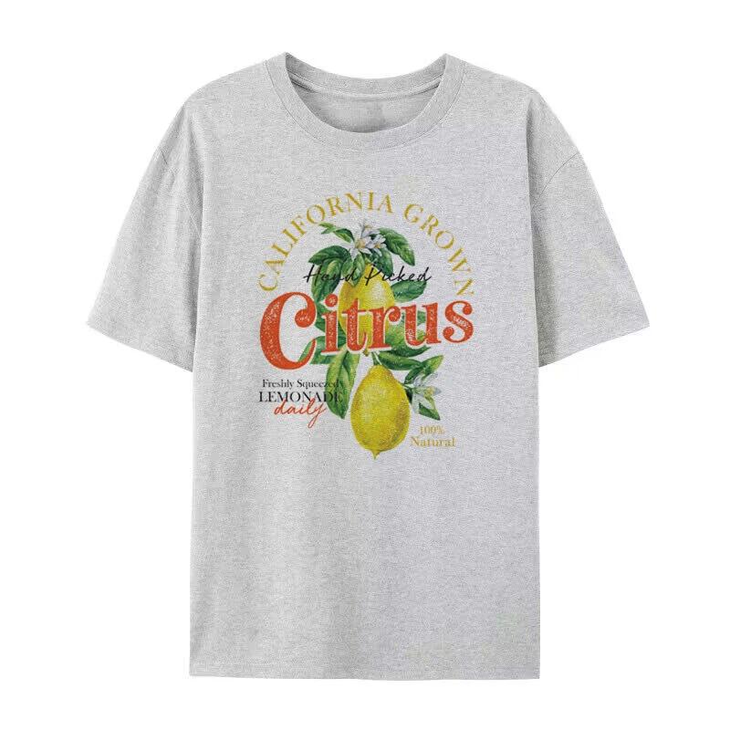 Retro Aesthetic Citrus Women T-Shirts Cute Lemon Fruit T Shirt Short Sleeve Loose Botanical Tshirt Vintage Cottagecore Clothes