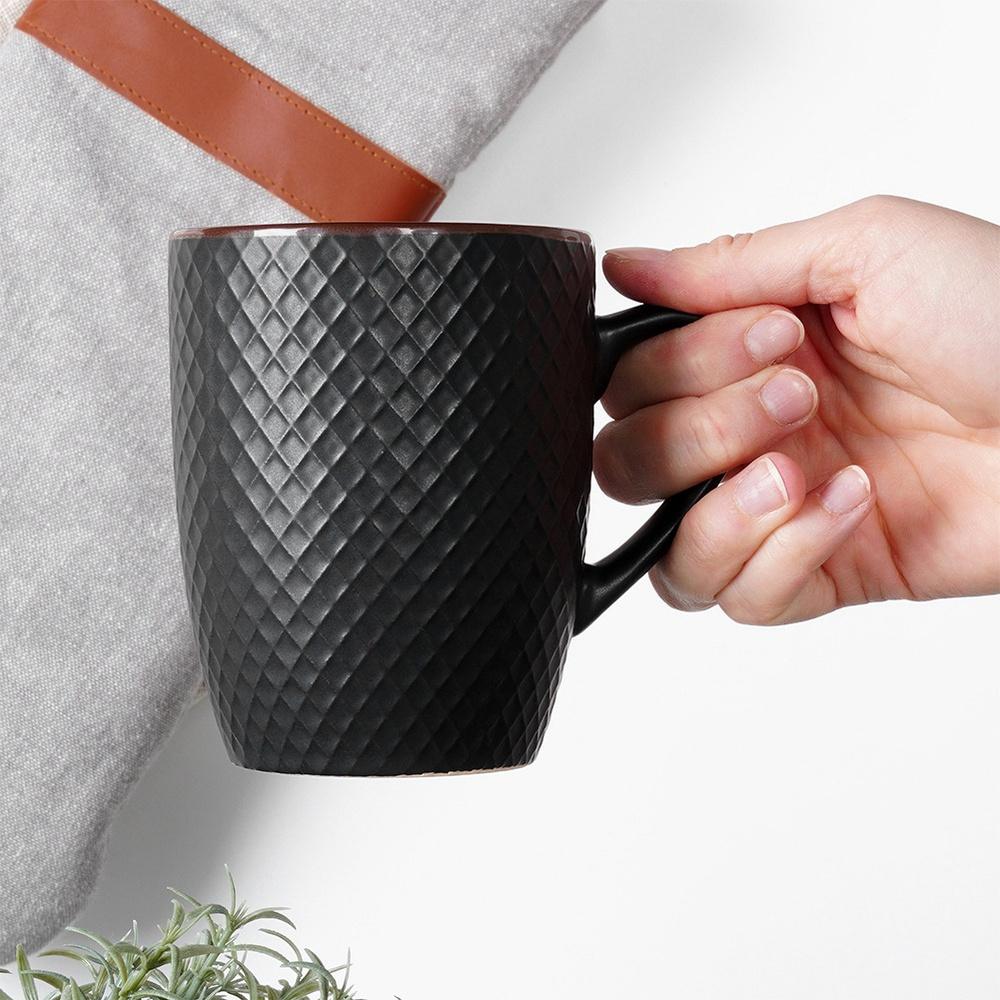 4x Black Mugs for Drinking Coffee, Tea, Herbs, Mug Set, Gift Mug