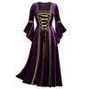 Women's Gothic Punk Long Sleeve Gold Velvet Lace-Up Dress