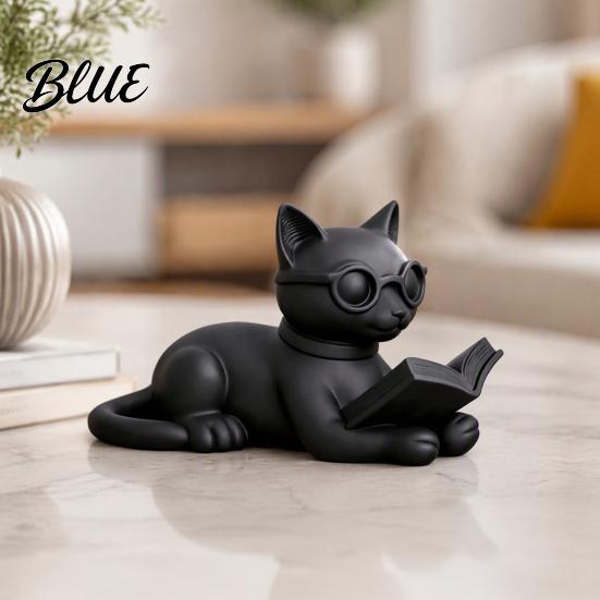Статуэтка, вдохновленная литературой, 3D-печатная фигурка кота-читателя, декоративная, с очками, подарок для любителей книг, креативное животное, настольное украшение