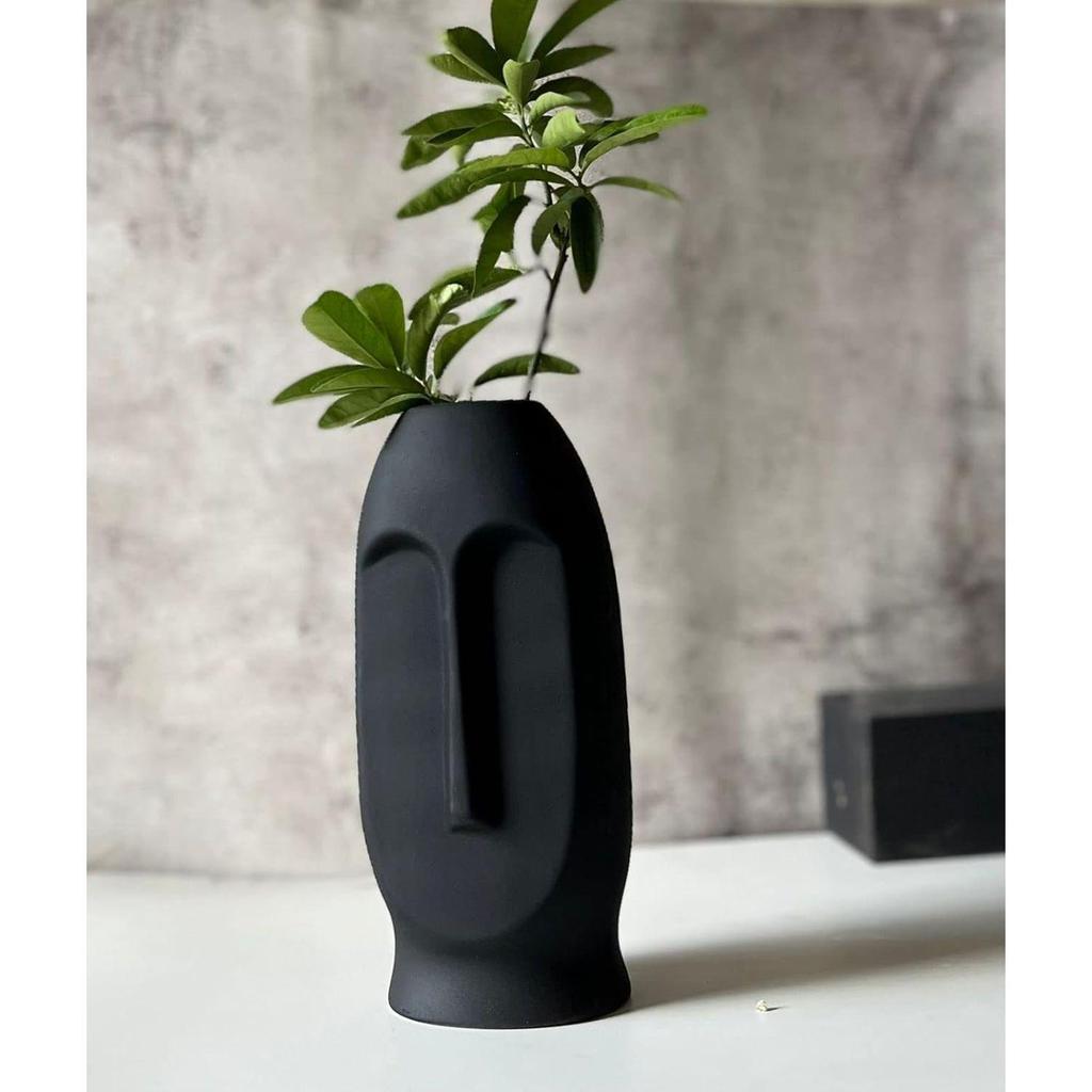 Керамическая ваза с абстрактным лицом Combo Pack | Керамическая ваза для цветов | Матовый (Грубый) Отделка, 10 дюймов (Черно-белый)