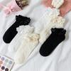 Lolita Style Japanese Kawaii Women Socks Cute Frilly Ruffle Socks Solid White Black Mesh Lace Girls Sweet Harajuku Short Socks