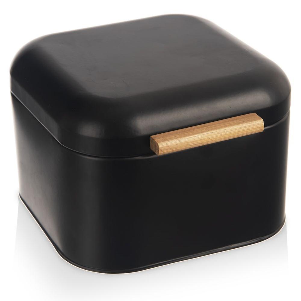 Black metal bread bin BLACK 21.5x20x14.5 cm