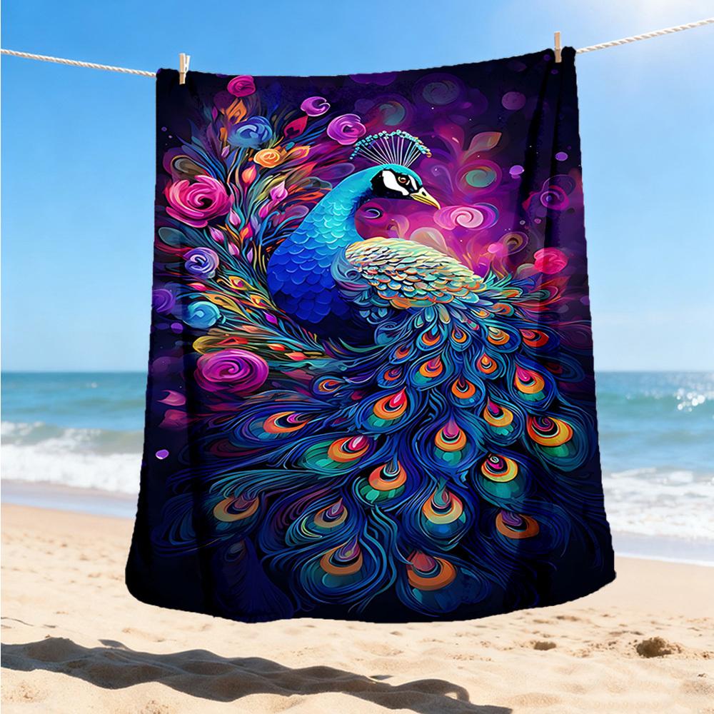 1pc Peacock Feather Artwork Throw Blanket Polyester Fiber, Lightweight Flannel, Soft & Warm, All Season Use for Outdoor, Camping Digital Print