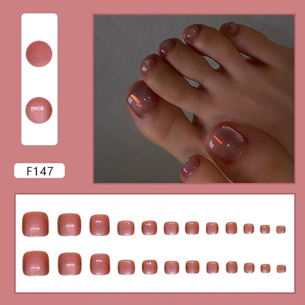 24pcs/box Cat Eye Fake Toenails Aurora Press on Nail Simple Toe Nails for Women Girl