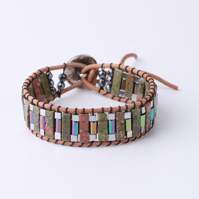 Длинный квадратный браслет из бисера в национальном стиле, ручной работы, браслет из натурального камня, женский браслет