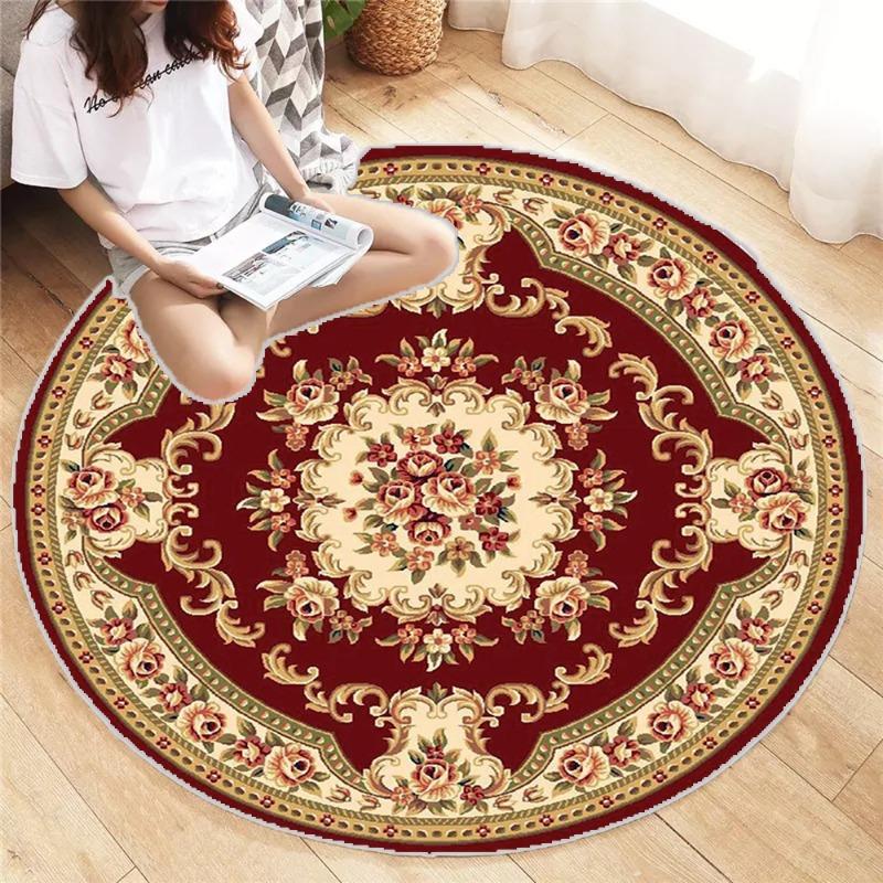 Классический круглый ковер Blossom, сложный цветочный медальон на малиновом фоне с богемным ковриком для пола для традиционной моды гостиной