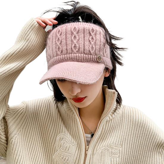 Yousheng Женская бейсболка с удлиненным козырьком, пустая сверху, однотонная вязаная шапка, утолщенная плюшевая шапка из искусственного кроличьего меха