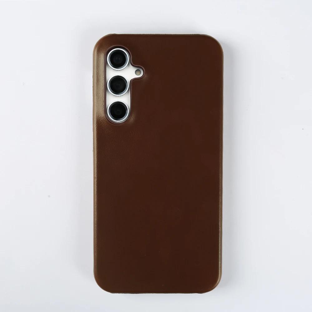 Ретро Чехол из Натуральной Кожи для Samsung Galaxy S24 Ultra S23S20 S20FE S22Plus S21 Эстетичная Задняя Крышка Корпуса Телефона с Узором Масляного Воска