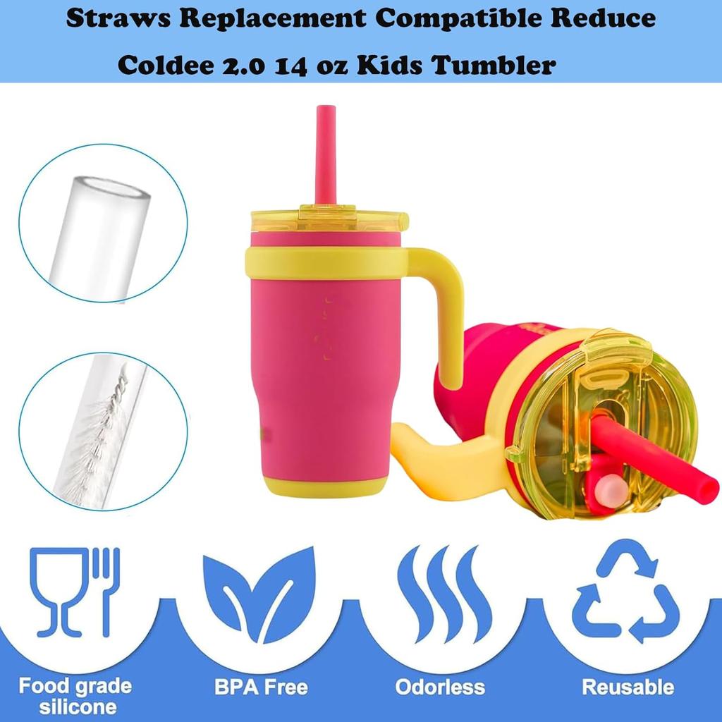 6 PCS Straws Replacement Compatible with 14 oz Reduce Kids Coldee 2.0 Tumbler - Reble Silicone Valve and Straw with Cleaning Brush - Spill-Proof