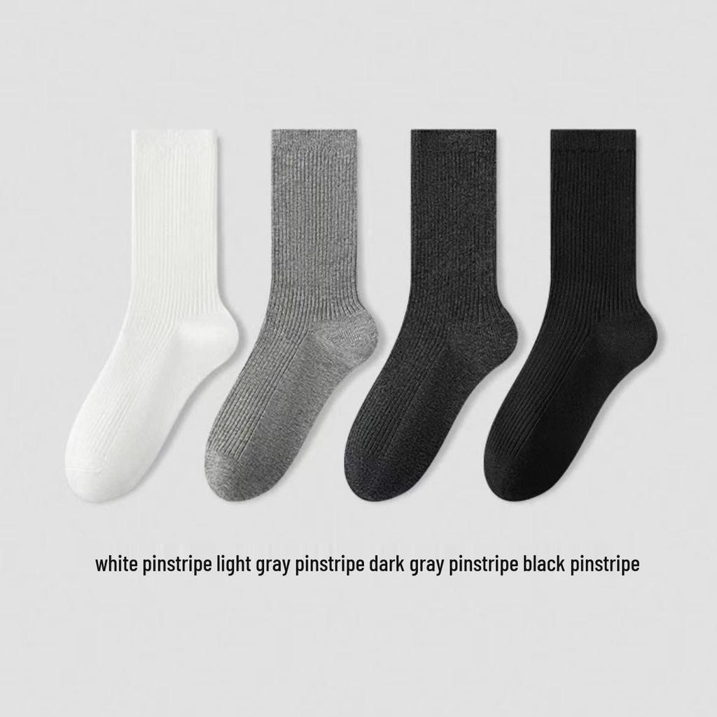 Korean Style Women's Mid-Calf Double-Needle Cotton Ballet Socks for Spring & Autumn