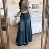 2025 New High-Waist A-Line Long Denim Skirt for Women - Retro Washed & Slim Fit
