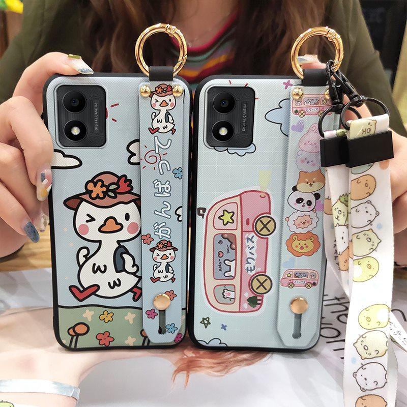 Cute Fashion Design Phone Case For TCL 305i Waterproof Kickstand Silicone Wrist Strap Wristband Cartoon Protective Ring