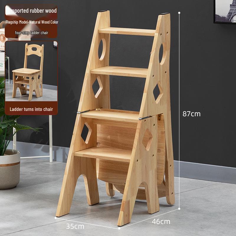 Solid Wood Folding Ladder Chair: Dual-Use Indoor Step Stool and Multifunctional Staircase.