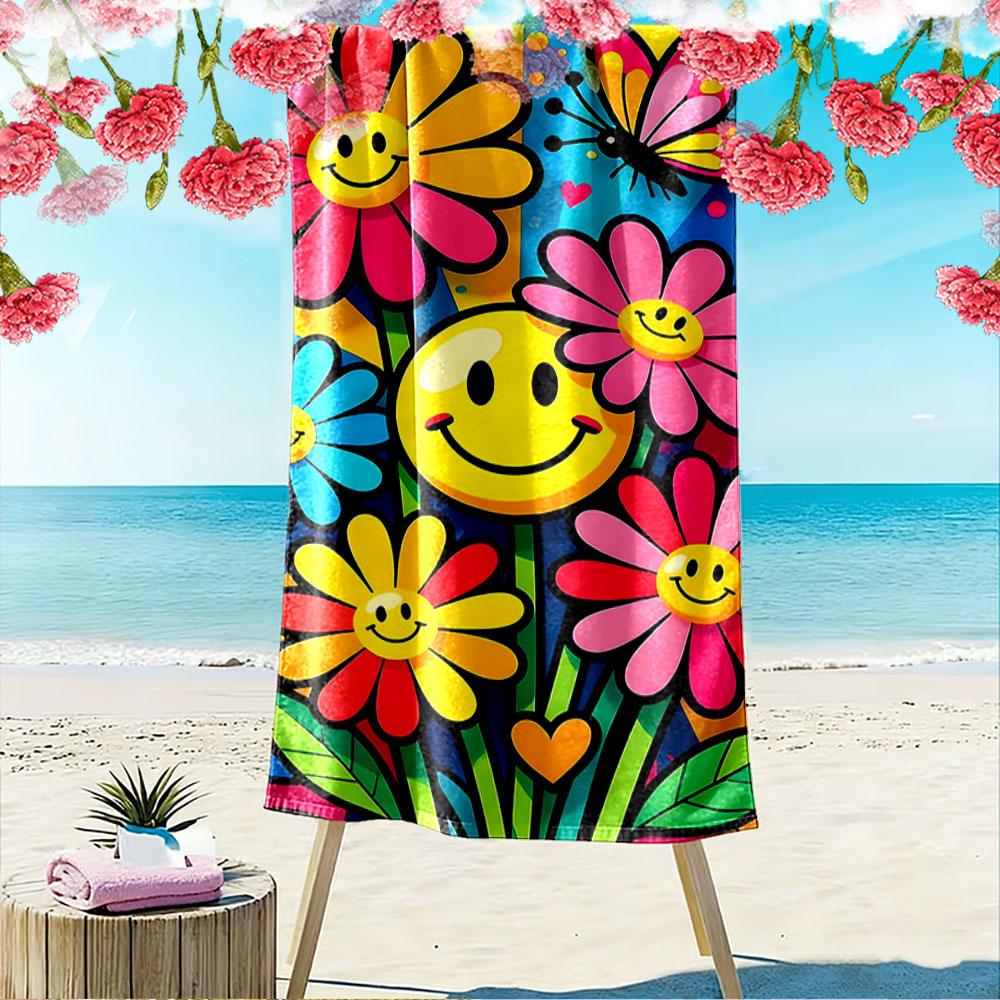 Smiley Flowers and Butterfly A must-have beach towel for beach travel