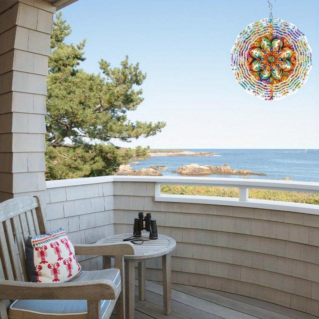 Яркий 3D Металлический Колокольчик Ветра для Садового Декора на Открытом Воздухе Прочная Анодированная Ветряная Мельница с Цветными Лентами Дизайн Западносибирской Мандалы