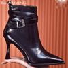 Кожаные женские ботильоны, модные туфли с острым носком и высоким каблуком, 2025, трендовые дизайнерские элегантные туфли-лодочки, зимние новые готические туфли Botas De Mujer