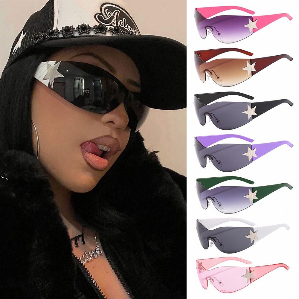 One Piece Rimless Goggle Eyewear Sports Sun Glasses Shades Wrap Around Y2K Sunglasses for Women Men