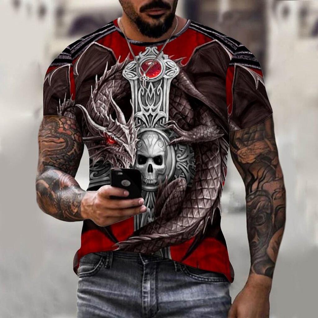 Летняя 3D футболка Викинг Тату Дракон Супер Горячая Большая Мужская Футболка Короткий Рукав Полиэстер Повседневный Хип-Хоп Топ