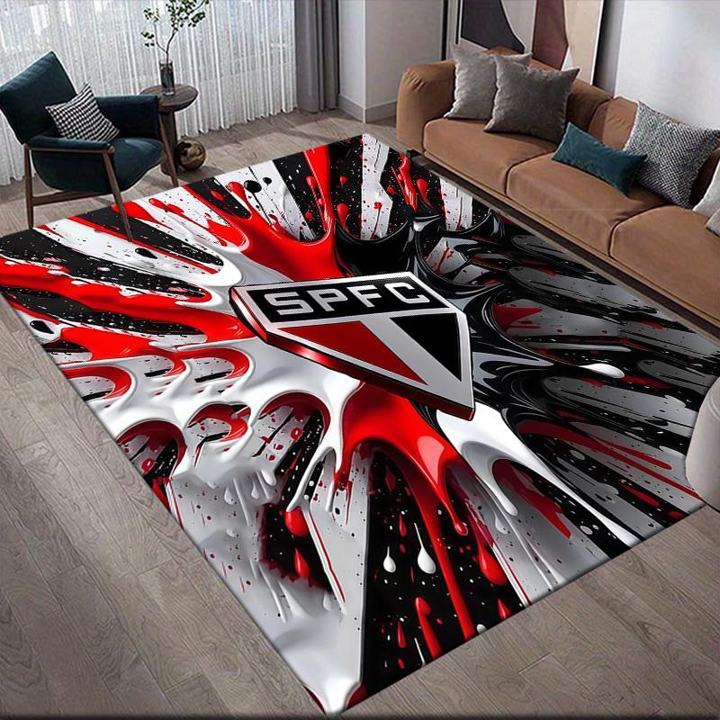 Sao Paulo FC Flannel Pattern Square Carpet,Area Rug,Carpet Rug for Living Room Bedroom Sofa Playroom Decor,Non-slip Floor Mat