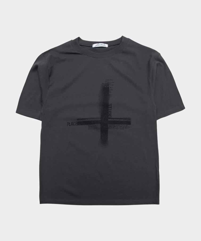 PLACESTUDIOMAN Round Neck Oversized Casual Short Sleeve T-Shirt With Cross Lettering Graphic Point _3 Colors