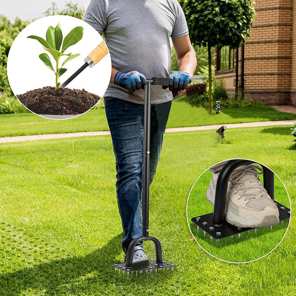 Lawn Aerator Spike 34.6 Inch Extended T Shaped Handle 20 Spikes Manual Lawn Aerator Tool for Yard