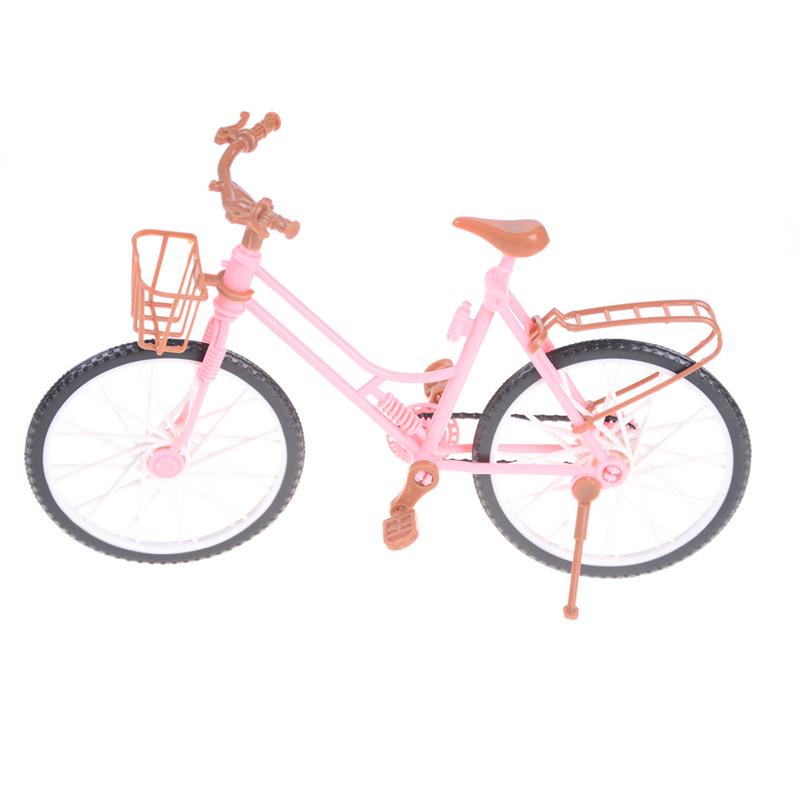 Pink Detachable Bike Bicycle With Basket For Doll House Toy Accessories