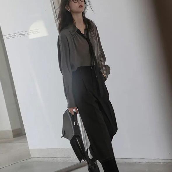 Винтажные женские блузки в стиле Харадзюку, шикарные базовые рубашки с длинными рукавами в корейском стиле и галстуком, свободные Эстетические женские повседневные рубашки в стиле ретро